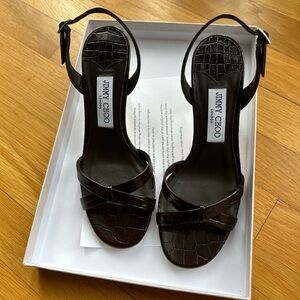 Jimmy Choo Dark Brown Croc-Embossed Sandals